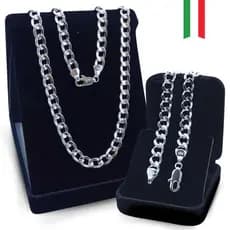 Conjunto Corrente + Pulseira Prata 925 Masculino Grumet Escama de Peixe Banhado