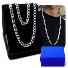 Corrente Cordão Masculino Banhado a Prata 925 Grossa de 7mm Colar 70cm