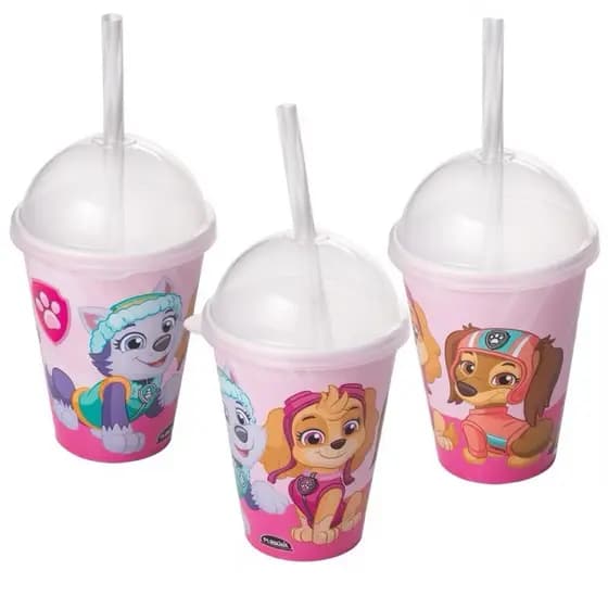 Copo com canudo Patrulha Canina Meninas 280ml - 1 unidade Sortido