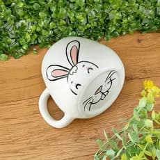 Caneca Páscoa Decorada Presente Rosto Coelho Porcelana 500ml