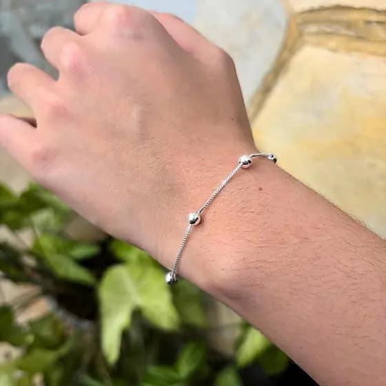 Pulseira Prata 925 Femininas Legítima Bolinha Veneziana Liso Bolinhas 17cm Pulseiras com Garantia