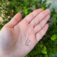 Colar Coração Vazado Prata 925 Feminino Gargantilha Corrente Cordão com Pingente Correntinha