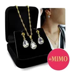 Conjunto Gota Banhado A Ouro 18k Par De Brincos Pingente Ponto De Luz Singapura Dourado Brinde Mimo
