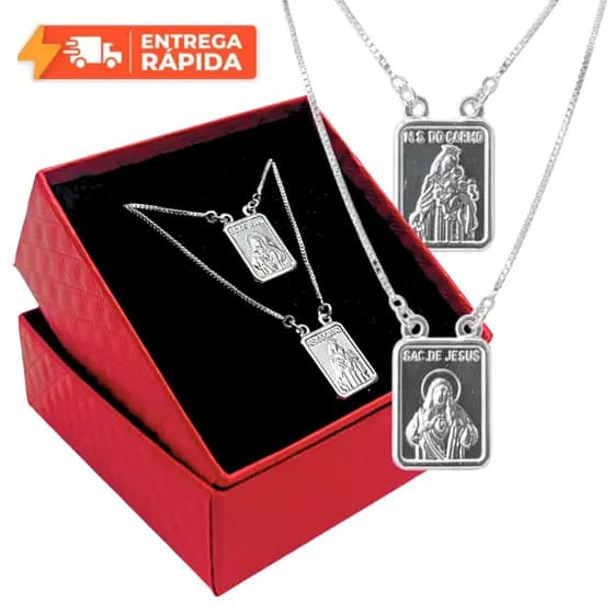 Escapulário Corrente De Prata 925 Cordão Italiano Sagrado Coração de Jesus