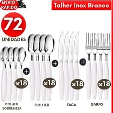 Kit 72, 48 ou 24 Talheres Garfos Facas Colheres Colheres Sobremesa de Inox Cabo Branco Faqueiro Gaveteiro Brinde