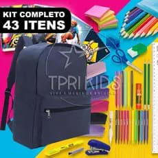 Kit Material Escolar Completo 43 Itens Mochila Menino Estojo Caderno Fundamental Médio Faculdade