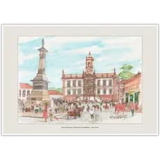 Praça Tiradentes e Museu da Inconfidência - Ouro Preto | Arte em Aquarela para Quadro Decorativo A4