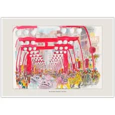 Rua do bairro Liberdade - São Paulo | Arte Aquarela para Quadro Decorativo | Decoração Elegante A4