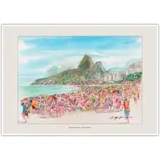 Praia de Ipanema - Rio de Janeiro | Arte Aquarela para Quadro Decorativo | Decoração Elegante | A4
