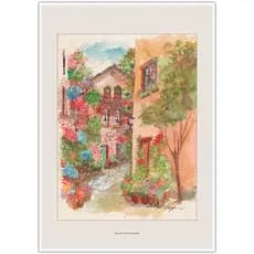 Rua de Vila Arborizada | Arte com Flores para Quadro Decorativo | Decoração Elegante | A4