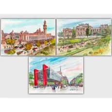 Kit 3 Cartões Postais de São Paulo em Aquarela 15x10 Coleção