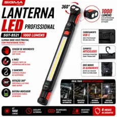 Lanterna LED Profissional Sigma Tools SGT-8521 1000 Lumens Recarregável USB-C com Sensor de Movimento
