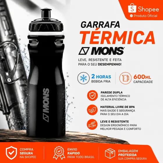 Garrafa Térmica Squeeze Isotérmica Caramanhola Bike Mtb Speed 600ml Garrafa Academia Preta
