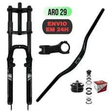 Amortecedor Bike Aro 29 2 Andares + Caixa Ahead + Guidão MTB Alumínio + Mesa Suporte Avanço