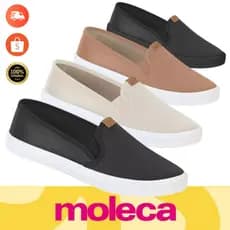 Tenis Moleca Original Slip On Iate Casual Feminino Preto Nude Branco Off S/ Cadarço Verão dia a dia