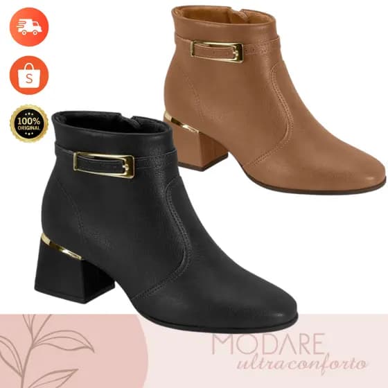 Bota Modare Ultra Conforto Original Salto Bloco Baixo Forro de Pelinho Couro Sintetico Feminino