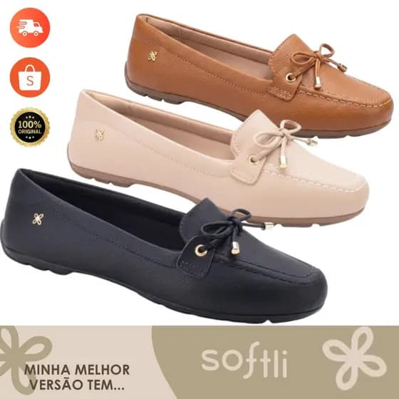 Sapatilha Mocassim Feminina Softli Preto Casual Conforto dia a dia trabalho Flexivel Leve