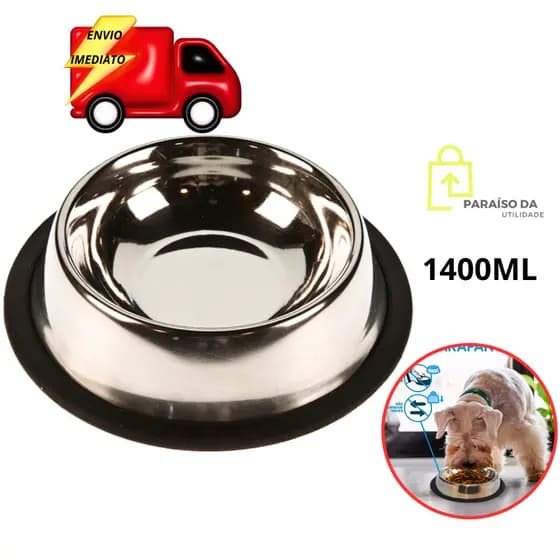 Comedouro Tigela Cachorro Inox Antiderrapante 1400ml Comedouro Bebedouro Tigela Alimentador de Cachorro Não Move Base Emborrachada