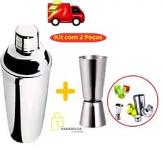 Copo Inox Pra Fazer Caipirinha 500ml Coqueteleira + Dosador Kit Bar 2 Peças Dosador Duplo 25ml 50 ml Caipirinha Drinks Barman Bartender Restaurantes Bares Baladas