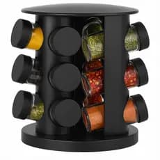 Organizador de Temperos Giratório com 9 Potes de Vidro – Armazenamento Prático e Elegante Porta Temperos, Cor Preto