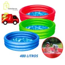 Piscina Inflável Infantil Redonda 480 Litros 3 Anéis Para Crianças Para Campo Praia Quintal Água Bestway