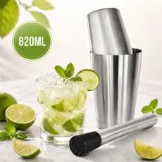 Kit Coqueteleira Boston 820ml Com Socador Inox Profissional Para Caipirinha Drinks Barman Bar