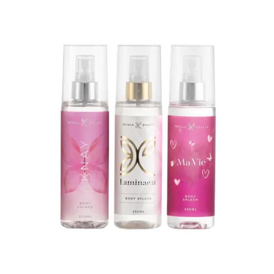 Kit 3 Body Splash Feminino Petala Beauty Laminae33 Mavie Aknay Fragrancias Amadeirada Floral