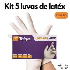 Kit 5 Luvas Látex Descartável com Pó Resistente 500 Unidades