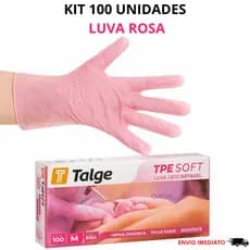 Kit 100 Luvas Rosa Descartavel Viniflex Sem Pó Uso Diario e Profissional