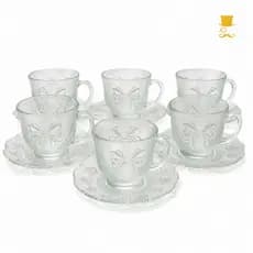Jogo 6 Xícaras de Vidro com Pires Elegante Chá Café Mesa Posta Decorativo De Luxo