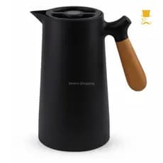 Garrafa Térmica Preta Nórdica 1 Litro Cabo De Madeira Botão Mantém Temperatura Café e Chá GiftUtil