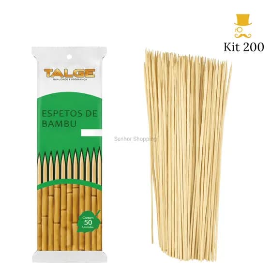 Kit Até 200 Espeto de Bambu Espetinho para Churrasco e Petiscos Natural Uso Alimentar Seguro