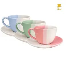 Kit Xícaras 250ml Redondas De Cerâmica Bicolor Com Pires 2 a 6 Unidades – Resistentes e Elegantes