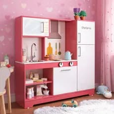 Cozinha Infantil Completa MDF c/ Pia em Inox Torneira Fogão Geladeira Forno Micro-ondas Educativa
