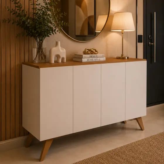 Buffet Aparador Ripado 4 Portas com Pés de MDF Astúrias Lojas Gk