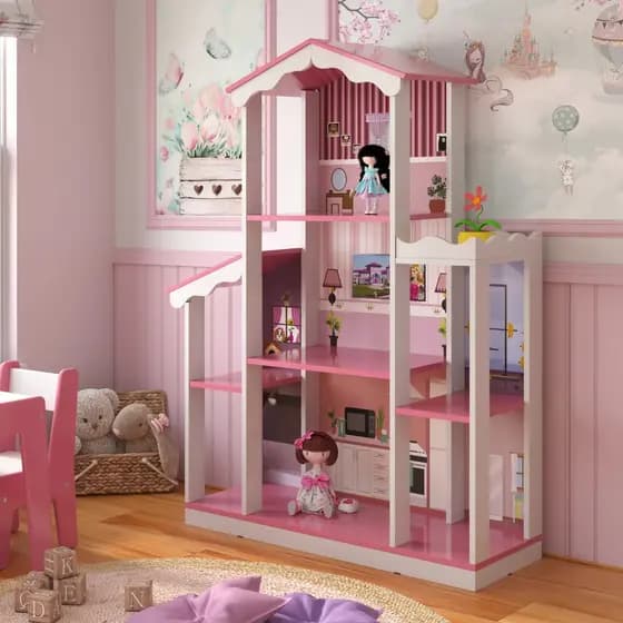 Casinha de Boneca Sonho 8 Cômodos MDF/MDP 15mm Rosa