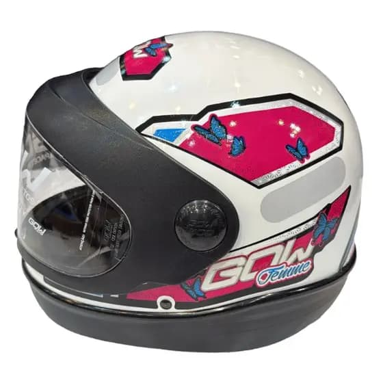 Capacete Feminino GOW Viseira Automática - Cor: BRANCO e ROSA 56