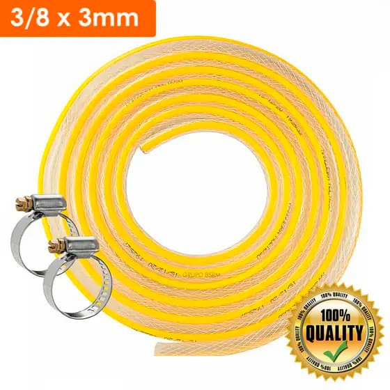 Mangueira de Gás Cozinha Fogão Botijão GLP Trançada 3/8 x 3 mm + 2 Abraçadeiras 1/2/3/4/5 Metros