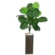 Planta Artificial Bananinha Arranjo + Vaso Grande Rattan Decoração Enfeite Casa