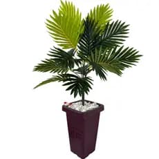 Palmeira Planta Artificial Folhagem Realista + Vaso Marrom Decorativo Enfeite Casa Sala Escritório