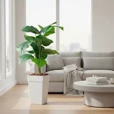 Planta Artificial Arranjo Grande Jiboia + Vaso Decorativo Rattan