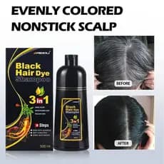 Shampoo Herbal Colored Hair Dye para homens e mulheres, cinza para preto, 3 em 1, 500ml