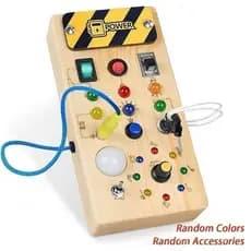 Brinquedo sensorial de madeira Montessori com placa de interruptor de luz LED, jogo de evento de viagem