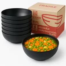 Kit 6 Cumbuca Bowl Plastico 1100ml Tijela Sopa Salada Grande Preto Branco Cinza ENVIO IMEDIATO