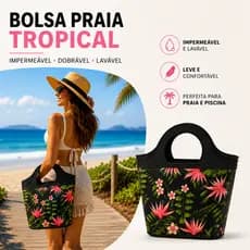 Bolsa Praia Premium Impermeável Dobrável Silicone Lavável Cesto Flexiviel com Alça
