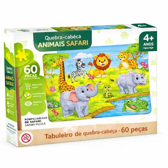 Quebra-cabeça de Madeira com 60 Peças em 1 Tabuleiro para Crianças, Animais,  Desenhos Animados