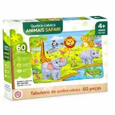 Quebra-cabeça de Madeira com 60 Peças em 1 Tabuleiro para Crianças, Animais,  Desenhos Animados