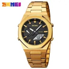 SKMEI 1816 Aço Inoxidável Quartzo Relógio Masculino Duplo Exibição Relógio Eletrônico Impermeável