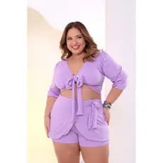 Conjunto Feminino Canelado Short Saia e cropped com amarração 42/50