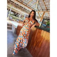 Vestido Estampado Longo multiformas com fenda 36/40